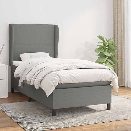 Maison Chic Lit Adulte - Lit simple Lit à sommier tapissier et matelas moelleux - Meuble de Chambre - Gris foncé 90x190 cm Tissu -MN95130