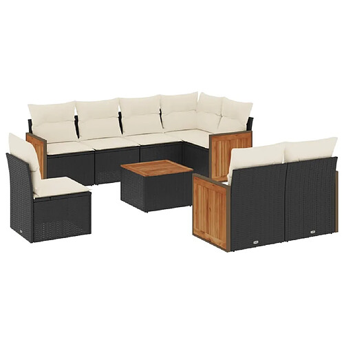 Maison Chic Ensemble Tables et chaises d'extérieur 9 pcs avec coussins,Salon de jardin noir résine tressée -GKD888899