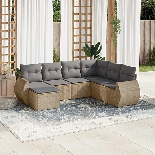 vidaXL Salon de jardin avec coussins 7 pcs beige résine tressée