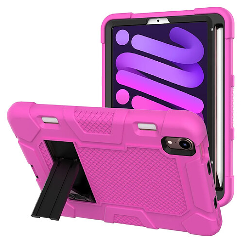 Coque en TPU + silicone avec béquille, couleur contrastée rose/noir pour votre Apple iPad mini (2021)