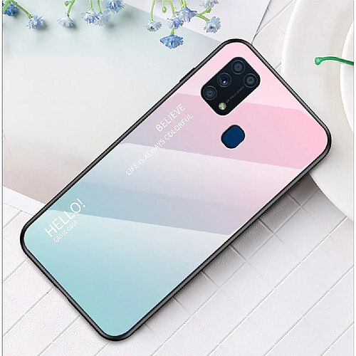 Coque en TPU hybride de couleur dégradé rose/cyan pour votre Samsung Galaxy M31