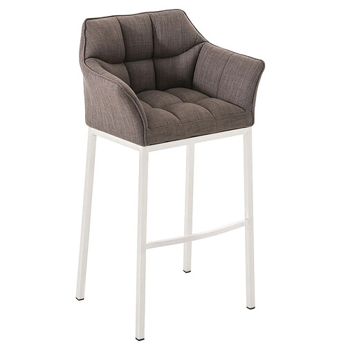 Decoshop26 Tabouret de bar chaise haute de comptoir couture carrées assise en tissu gris 4 pieds stables en métal blanc 10_0004759