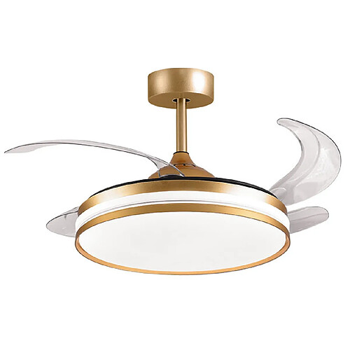 Ventilateur de plafond KEPLER doré, 4 pales escamotables, 72W LED 3000|4000|6000K, H35xP.108/50cm