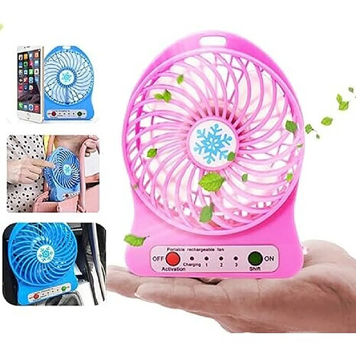 Mini Ventilateur USB Ventilateur de Bureau Portable Rechargeable Alimenté par USB et Un Mini Climatiseur à batterie 18650 Idéal pour les Voyages d'été à Pied (Rose)