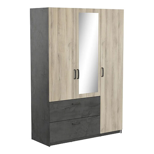 But Armoire 3 portes 2 tiroirs L.134 cm READY imitation chêne kronberg et ardoise