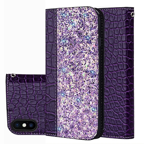 Wewoo Etui à rabat horizontal en cuir texturé avec texture paillettée et crocodile pour iPhone X / XS, avec emplacements pour cartes et support (Violet)