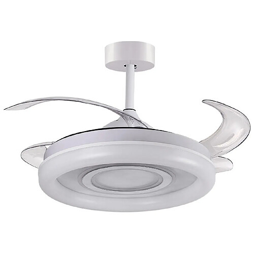 Ventilateur de plafond AMALTEA blanc, 4 pales escamotables, 116W LED 3000|4000|6500K, H35xP.108/50cm