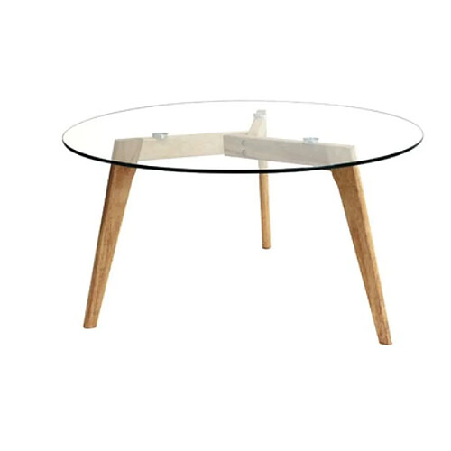 The Home Deco Factory Table basse ronde design bois et verre Alexia - Diam. 80 x H. 45 cm - Beige