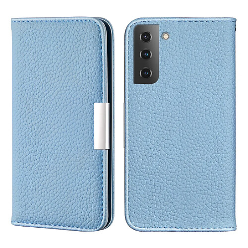 Coque en TPU + PU texture litchi, fermeture automatique, antichoc avec porte-carte bleu pour votre Samsung Galaxy S22