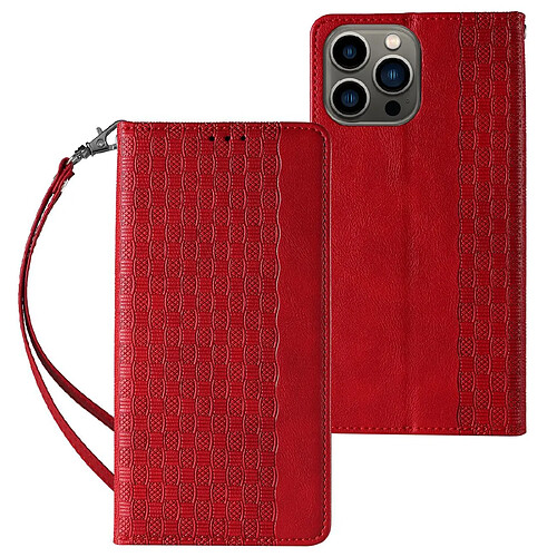 Ozzzo magnet strap coque pour iphone 12 pro pouch wallet + mini lanyard pendentif rouge