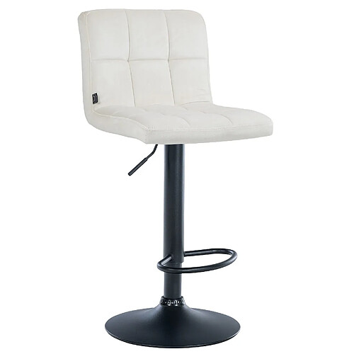 Decoshop26 Tabouret de bar chaise haute x 1 avec coutures décoratives carrées assise en velours crème pieds en métal noir 10_0005330