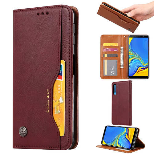 Wewoo Housse Coque Étui en cuir à rabat horizontal avec texture pour peau Galaxy A7 2018 / A750avec cadre photoporte-cartes et emplacements cartes et portefeuille vin rouge