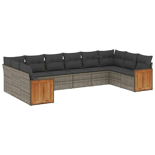 Maison Chic Salon de jardin avec coussins 10 pcs | Ensemble de Table et chaises | Mobilier d'Extérieur gris résine tressée -GKD45109