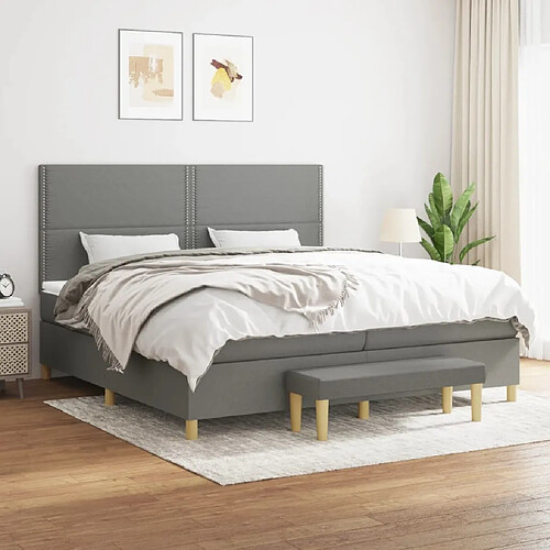 Maison Chic Lit Adulte - Lit simple Lit à sommier tapissier avec matelas moelleux - Meuble de Chambre - Gris foncé 200x200cm Tissu -MN57544