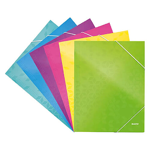 Chemise à élastique 3 rabats carte Wow Leitz 24 x 31 cm dos 2,4 cm couleurs assorties - Lot de 6