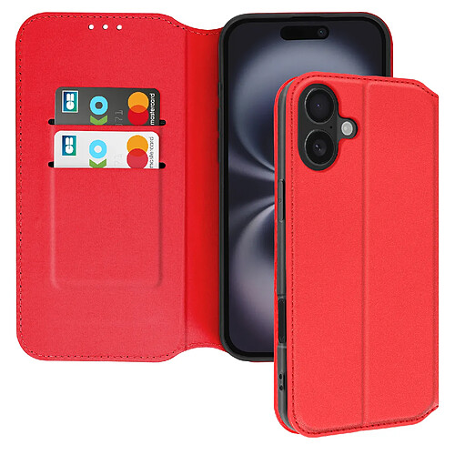 Avizar Étui pour iPhone 16 Plus Clapet Porte-cartes et Support Vidéo Rouge