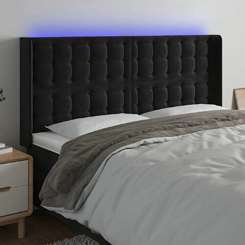 Maison Chic Tête de lit scandinave à LED,meuble de chambre Noir 203x16x118/128 cm Velours -MN31872