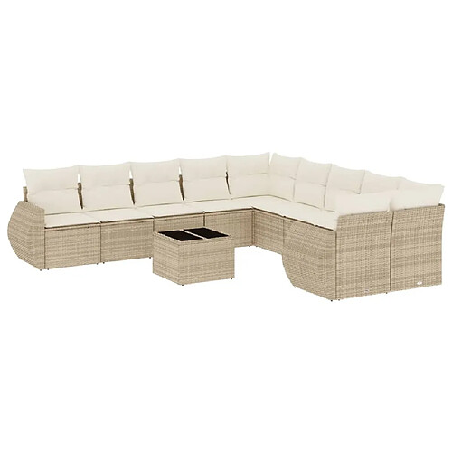 Maison Chic Salon de jardin 11 pcs avec coussins | Ensemble de Table et chaises | Mobilier d'Extérieur beige résine tressée -GKD38778