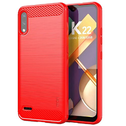 Coque en TPU MOFI anti-rayures, texture fibre de carbone, surface brossée rouge pour votre LG K22/K22 Plus