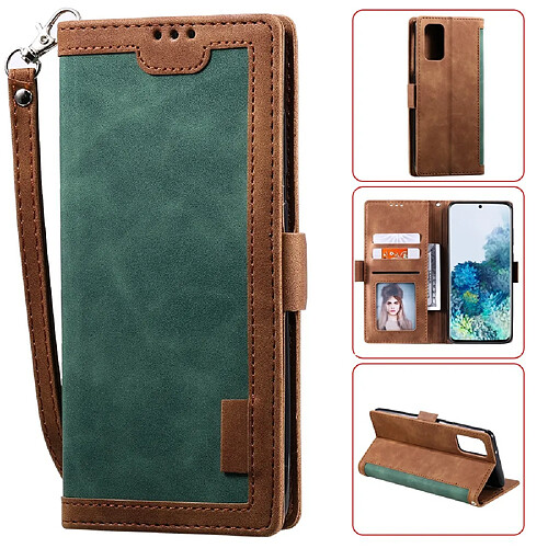 Etui en PU épissage vintage avec support vert pour votre Samsung Galaxy S20