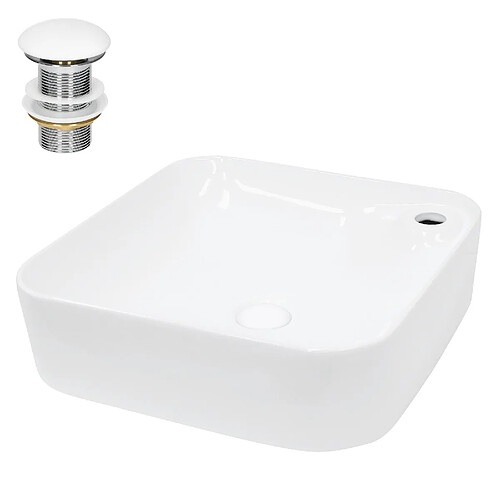 Ecd Germany Lavabo forme carrée 435x435x125 mm, blanc, céramique - incl. garniture d'écoulement sans trop-plein