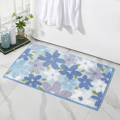 LUUCOZK Tapis de bain antidérapants, absorbants, à séchage rapide, décoration de salle de bain, fleur bleue-50 x 80cm