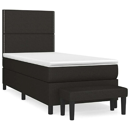 Maison Chic Structures de lit + matelas,Lit à sommier tapissier avec matelas Noir 90x190 cm Tissu -MN70920