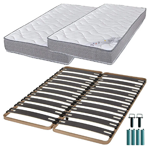 Ebac Matelas mousse + Sommier métal C310 2x90x190 Wave - Hauteur 19 cm - Soutien ferme