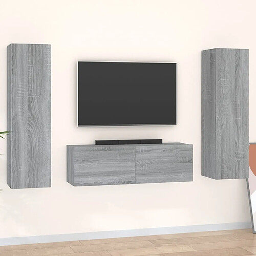 Maison Chic Ensemble de meubles TV 3 pcs | Banc TV Moderne pour salon | Meuble de Rangement - Sonoma gris Bois d'ingénierie -MN61517