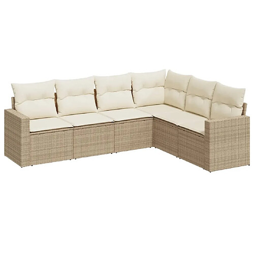 Maison Chic Salon de jardin avec coussins 6 pcs | Ensemble de Table et chaises | Mobilier d'Extérieur beige résine tressée -GKD82859