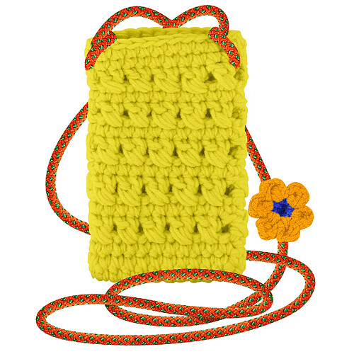 Avizar Sac Bandoulière pour Smartphone Tricoté Main Motif Fleur Série FlowerWeave Jaune