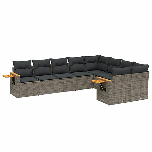 Maison Chic Salon de jardin 9 pcs avec coussins | Ensemble de Table et chaises | Mobilier d'Extérieur gris résine tressée -GKD33686