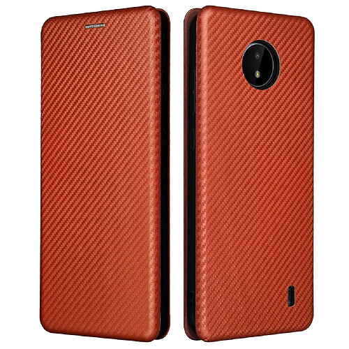 Coque en TPU + PU texture en fibre de carbone, auto-absorbée avec sangle à anneau orange pour votre Nokia C10/C20