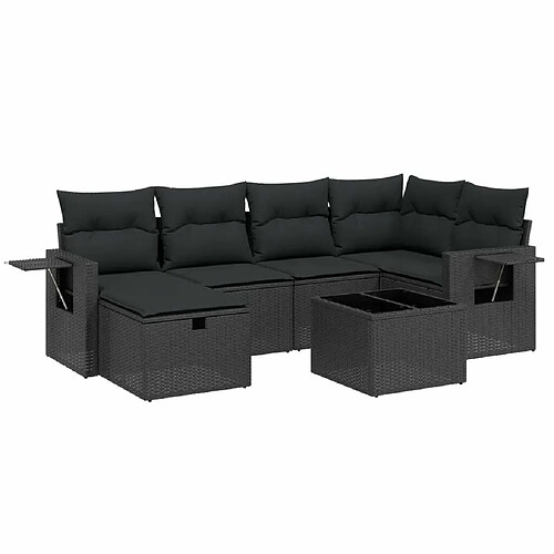 Maison Chic Ensemble Tables et chaises d'extérieur 7pcs avec coussins,Salon de jardin noir résine tressée -GKD767241