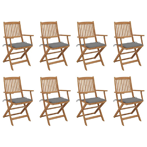 vidaXL Chaises pliables d'extérieur et coussins lot de 8 Bois d'acacia