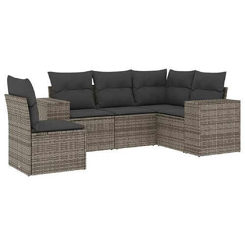 Maison Chic Salon de jardin 5 pcs avec coussins | Ensemble de Table et chaises | Mobilier d'Extérieur gris résine tressée -GKD22262