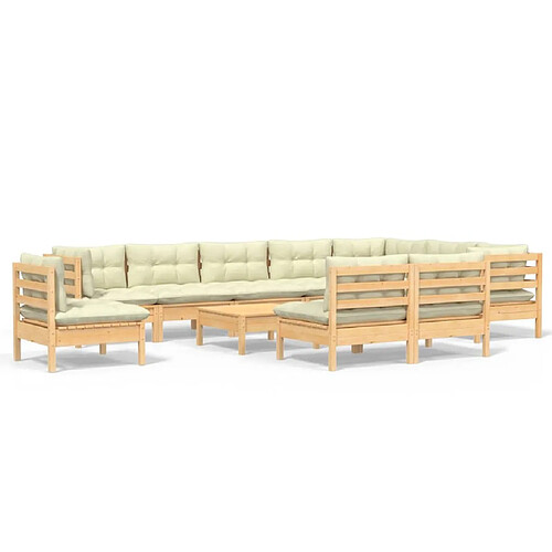 Maison Chic Salon de jardin 11pcs + coussins - Mobilier/Meubles de jardin - Table et chaises d'extérieur crème Bois de pin solide -MN86349