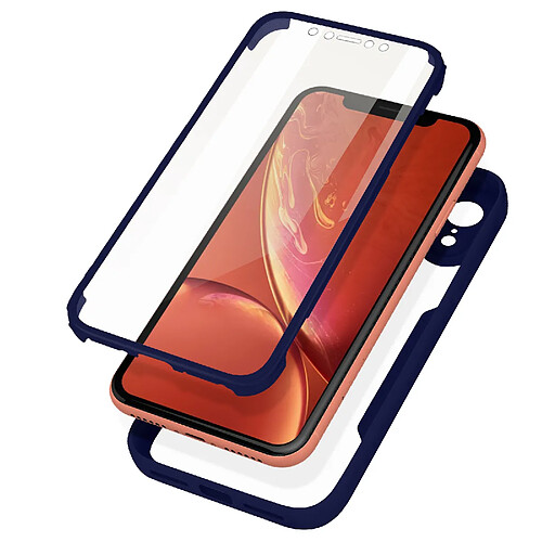 Avizar Coque 360° pour iPhone XR Dos Rigide Protection Écran Souple Contour bleu