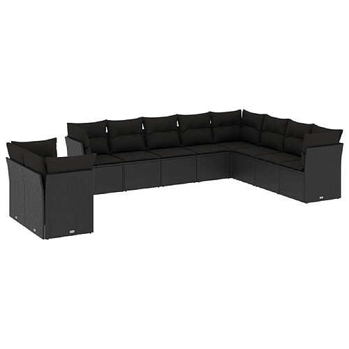 Maison Chic Salon de jardin 10 pcs avec coussins | Ensemble de Table et chaises | Mobilier d'Extérieur noir résine tressée -GKD95101