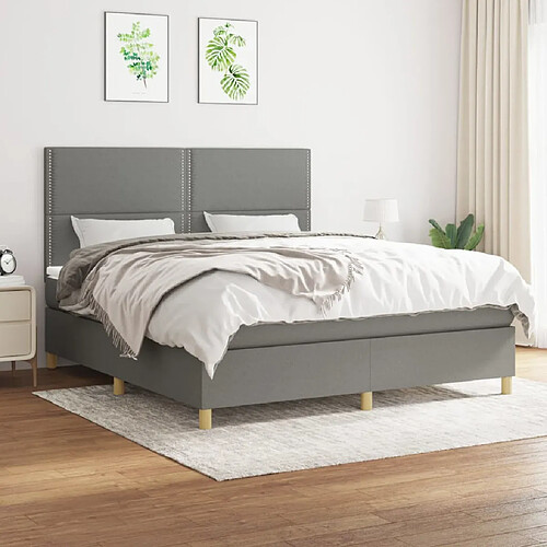 vidaXL Sommier à lattes de lit avec matelas Gris foncé 160x200cm Tissu