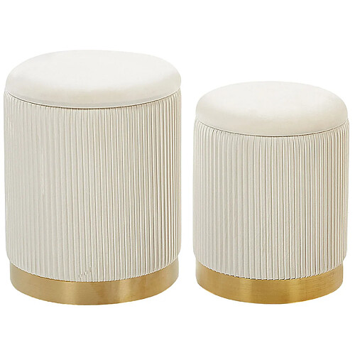 Beliani Pouf MIRAMAR Set de 2 Blanc Velours 35/31 cm 35/31 cm