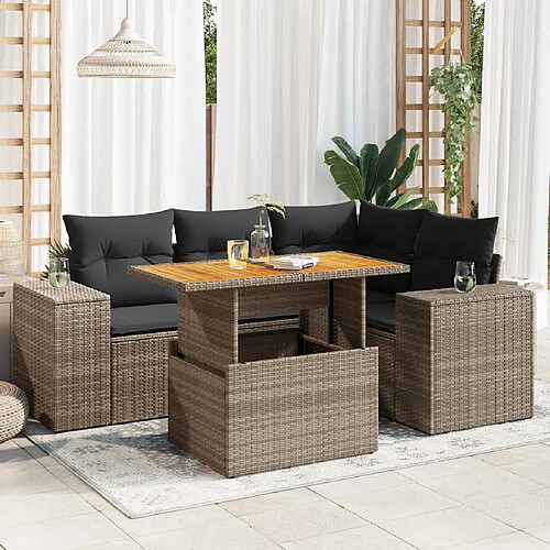 vidaXL Salon de jardin 5 pcs avec coussins gris résine tressée