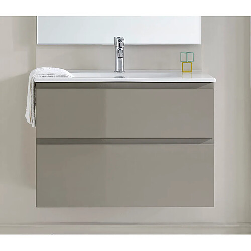 Pegane Meuble de salle de bain avec 2 tiroirs suspendus taupe brillant avec plan moulé - Longueur 60 x Hauteur 56 x Profondeur 46 cm