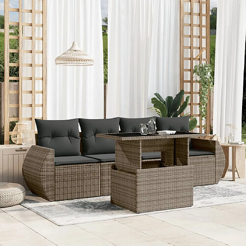 vidaXL Salon de jardin 5 pcs avec coussins gris résine tressée