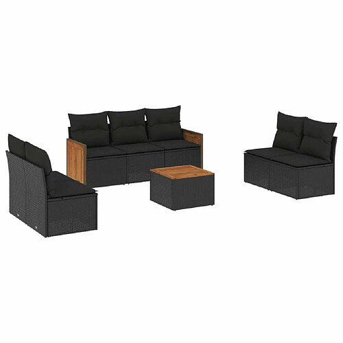 Maison Chic Salon de jardin 8 pcs avec coussins | Ensemble de Table et chaises | Mobilier d'Extérieur noir résine tressée -GKD21079