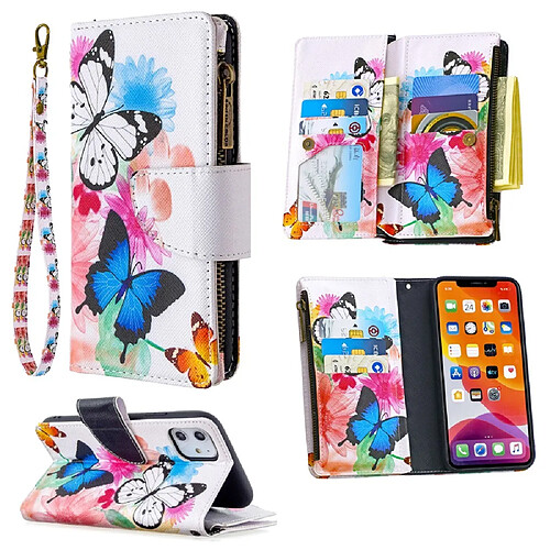 Etui en PU fermeture à glissière d'impression de modèle trois papillons pour votre Apple iPhone 11 6.1 pouces