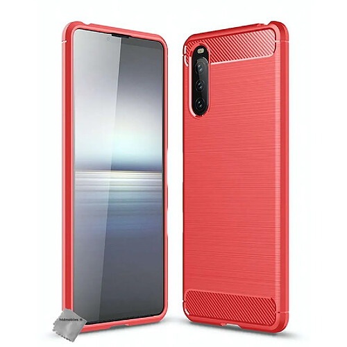 Htdmobiles Coque silicone gel carbone pour Sony Xperia 10 III + film ecran - ROUGE