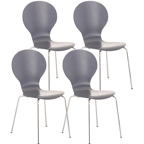 Decoshop26 Lot de 4 chaises de cuisine salle à manger empilables dossier arrondi en bois gris et métal chromé 10_0003179