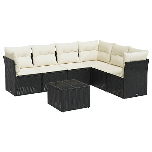 Maison Chic Salon de jardin 7 pcs avec coussins | Ensemble de Table et chaises | Mobilier d'Extérieur noir résine tressée -GKD35899