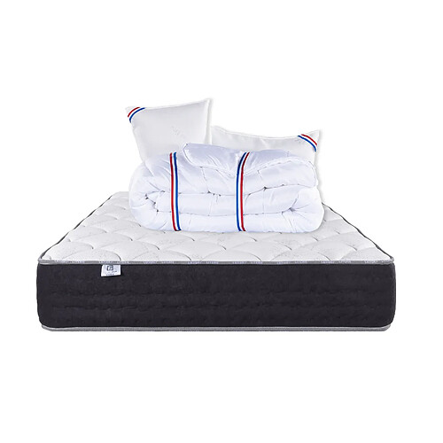 LUXURY LITERIE Matelas 160x200 cm, Sérénité, Ressorts Ensachés, Mousse Haute Densité, ergonomique, Soutien très ferme + 2 Oreillers + Couette